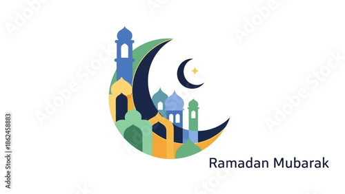 Ramadan Mubarak celebrations begin with crescent moon sighting over city skyline at dusk