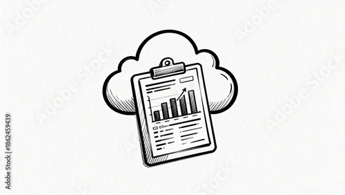 Cloud with clipboard and bar chart