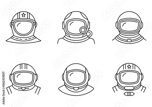 Astronaut Helmet Icon Line Art Vector Illustration, Featuring Space Exploration Symbol, Minimal Outline Design