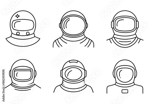 Astronaut Helmet Icon Line Art Vector Illustration, Minimal Outline Space Symbol, Science and Astronomy Concept, Clean Monoline Design