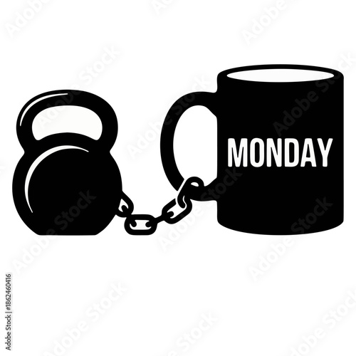 blue monday Graphic illustration of chained kettlebell to coffee mug on a morning with exercise and fitness and motivation