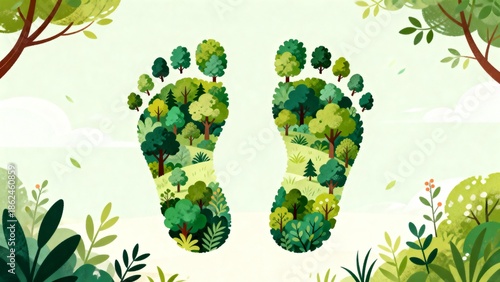 Footprints filled with forest landscape