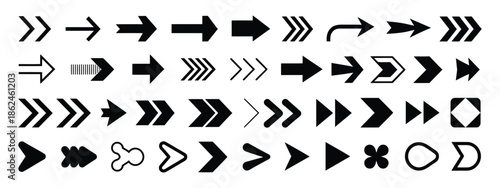 Black Arrows Flat Icons, Set for Web Design, Direction Pointers Vector Icons, Big Collection, Vector Set of Black Arrow Signs, Featuring Navigation, UI Controls, Forward and Backward Arrows, Digital 