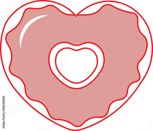 Glossy pink heart with a white inner heart and wavy red outline 