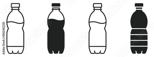Bottle Icon Set, Including Plastic Bottle Icon Symbols, Collection of Beverage and Packaging Icons, Vector Illustrations for Web Design