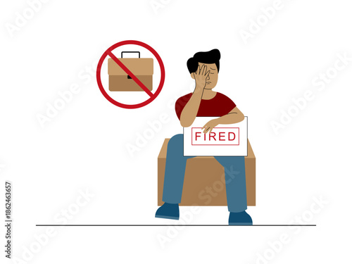A man person who has been fired from their job. Social issues illustration. Flat vector illustration.