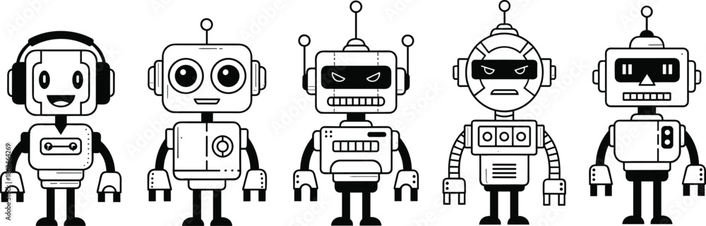 Fototapeta premium Artificial Intelligence Robot Character Vector Illustration: SEO Search Engine Optimization, Digital Marketing, Coding, Web Development, and Technology Concept