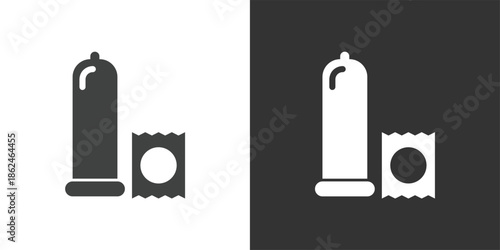 Condom and Packaging icon. Solid glyph series icon