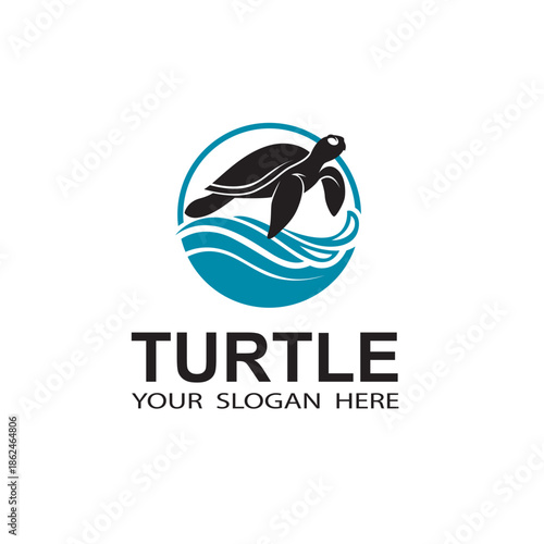 sea turtle icon isolated with water waves on white background