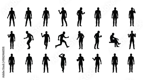 Silhouettes of people in various poses and actions a collection of forms