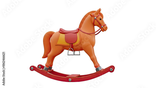 Orange Rocking Horse Toy with Red Saddle and Rockers