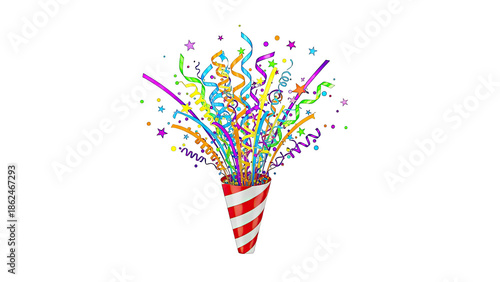 Party Popper Exploding with Colorful Confetti and Streamers