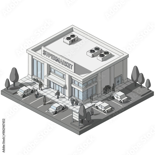 Isometric View of Modern Office Building.