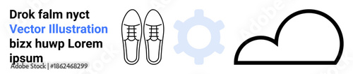 Technology, fashion, connectivity, design, innovation, conceptual . Shoes, cloud and gear with accompanying text. Technology and fashion through visual and textual elements