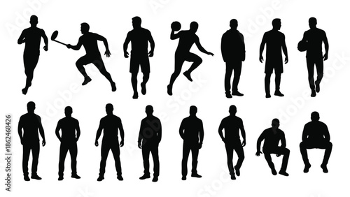 Collection of diverse black silhouette figures demonstrating various human poses and actions