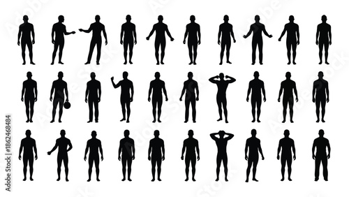 Collection of diverse human silhouettes displaying various poses and activities