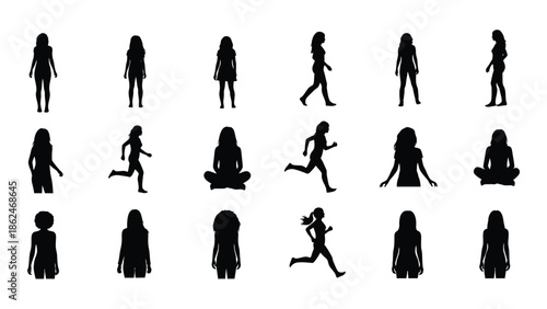 Collection of diverse black silhouette figures depicting various human poses and activities