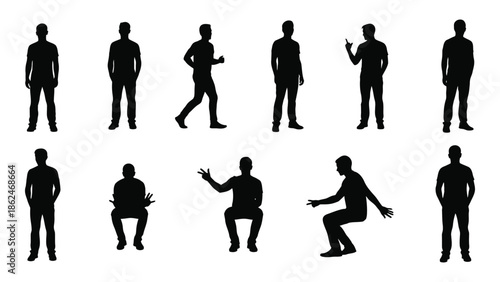 Collection of diverse human silhouettes in various poses and actions