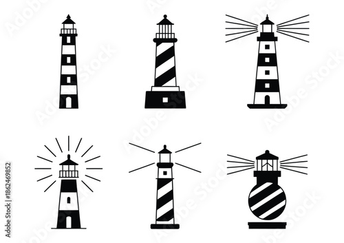 Lighthouse Icon Silhouette Vector Illustration, Featuring Coastal Navigation Symbol, Minimalist Design