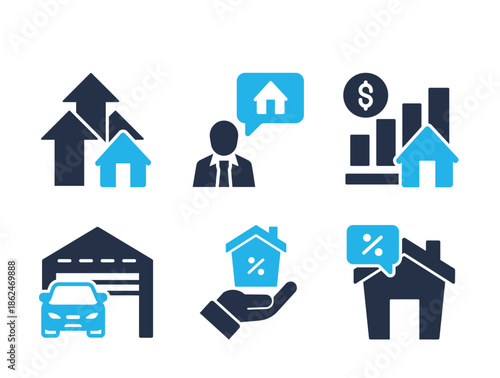 Real Estate Investment and Loan icon set. Solid glyph series icons