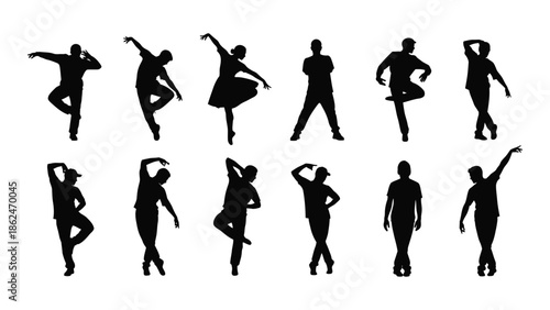 Silhouettes of dancers in various poses showcasing movement and artistic expression