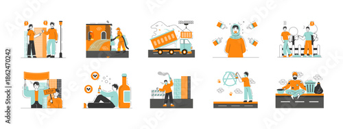 Social issues illustrations set. Flat vector illustration.