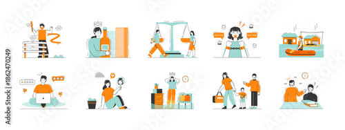 Social issues illustrations set. Flat vector illustration.