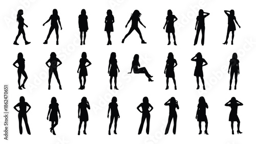 Collection of diverse black silhouettes depicting people in various poses and actions