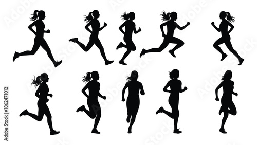 Silhouettes of women running a sequence depicting athletic movement and energy