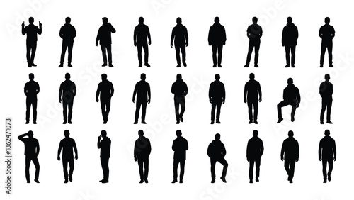 A collection of diverse black silhouette figures representing people in various poses