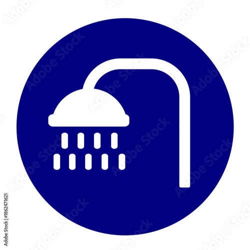 Shower head icon with water drop element graphic. Shower icon blue and white colour printable. Vector illustration
