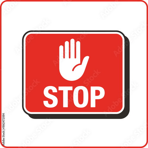 Red stop sign with white hand symbol and stop text on white background