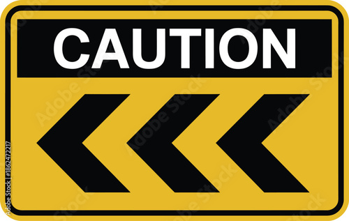 Yellow caution sign with black arrows pointing left and right warning