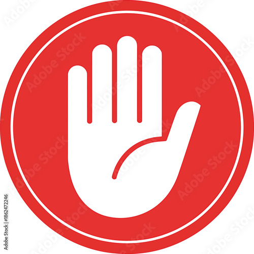 Red circular with a hand gesture pointing upwards circle