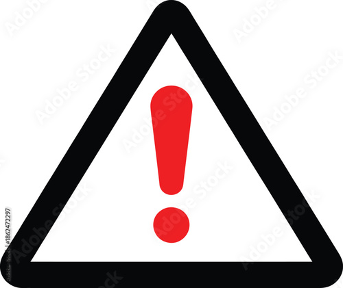 Red exclamation mark inside black triangle on white background
