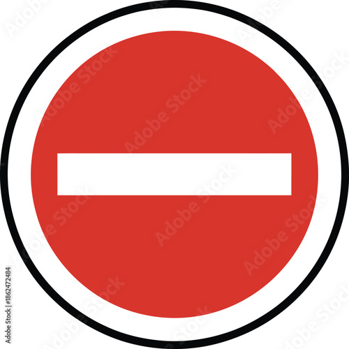 Red circle with a horizontal white bar inside a black border symbol