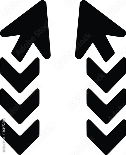 Black zigzag arrows pointing downwards in a symmetrical pattern on a white background
