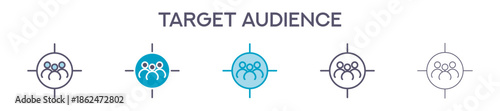 Target Audience Element For Design Graphic - Multi Styles. Vector Illustration Of Two Colored And Black. Multiple Icons Designs Can Be Used For Mobile, Ui, Web 