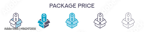 Package Price Element For Design Graphic - Multi Styles. Vector Illustration Of Two Colored And Black. Multiple Icons Designs Can Be Used For Mobile, Ui, Web 