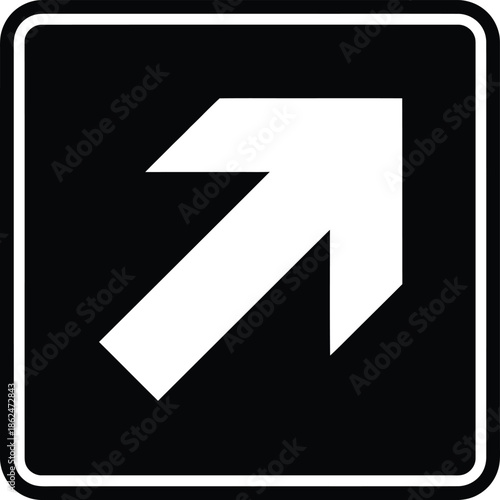 White arrow symbol pointing downwards on black background with rounded corners sign
