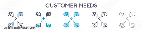 Customer Needs Element For Design Graphic - Multi Styles. Vector Illustration Of Two Colored And Black. Multiple Icons Designs Can Be Used For Mobile, Ui, Web 