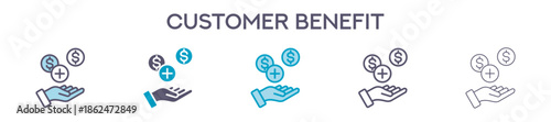 Customer Benefit Element For Design Graphic - Multi Styles. Vector Illustration Of Two Colored And Black. Multiple Icons Designs Can Be Used For Mobile, Ui, Web 