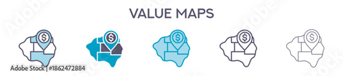Value Maps Element For Design Graphic - Multi Styles. Vector Illustration Of Two Colored And Black. Multiple Icons Designs Can Be Used For Mobile, Ui, Web 
