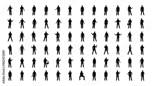 A grid of numerous black silhouette figures in various poses and stances
