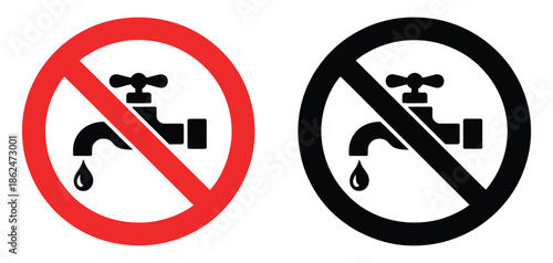No Water from Faucet Sign, Illustrating Water Restriction, Plumbing Warning, Conservation Notice, Featuring Faucet Prohibition Icon, Environmental Awareness Symbol, Vector Illustration