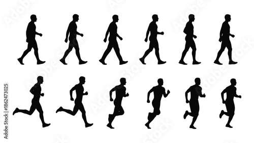 Silhouette series depicting the phases of a human running gait
