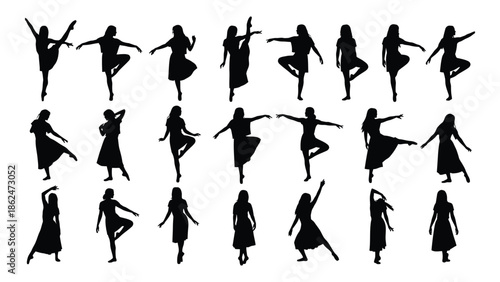 Silhouettes of dancers in various poses a collection of elegant movement