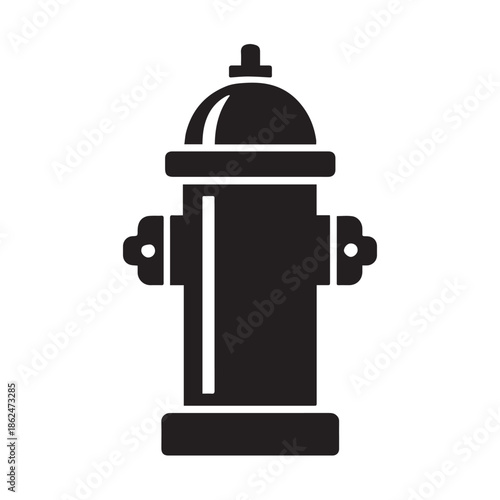 Simple vector illustration of a fire hydrant silhouette in black and white, designed with clean lines and strong contrast to create a bold, clear, and minimalist urban icon.