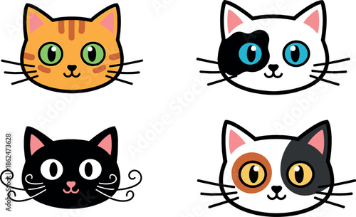 Illustrations of four different feline and fawn heads