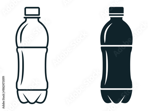 Plastic Bottle Black Icon Set, Vector Flat Style Sign Illustration, Featuring Beverage Containers, Packaging Symbols